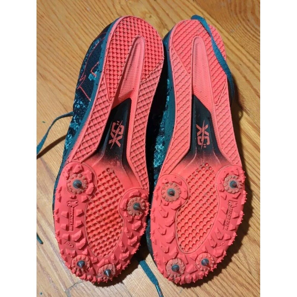 Men 10/ Women's 11.5 - Under Armour Spike Low‎  Blue Black Pink/Salmon - Picture 8 of 8